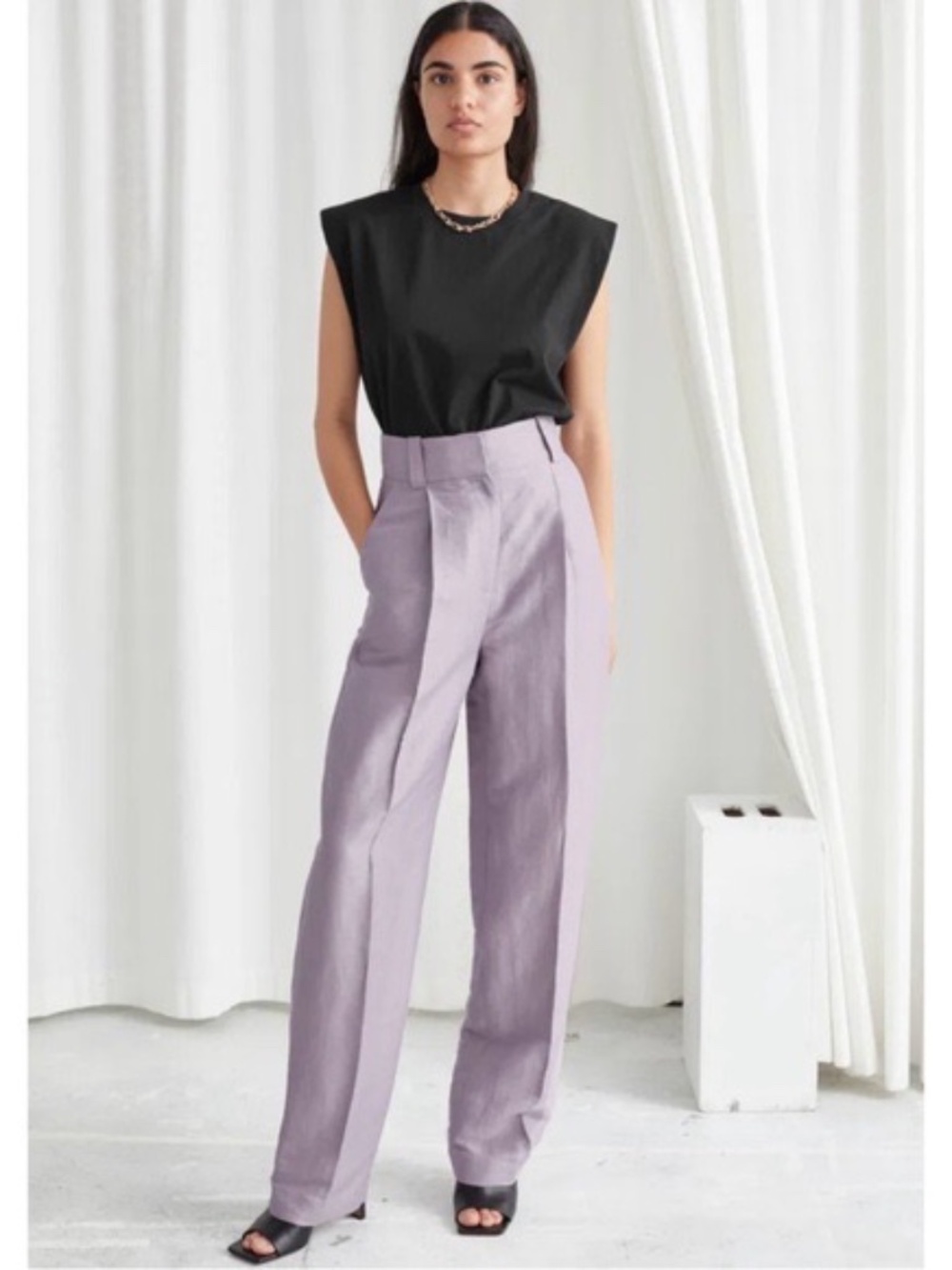 Uniqlo Purple Linen Trousers wide XS NWOT